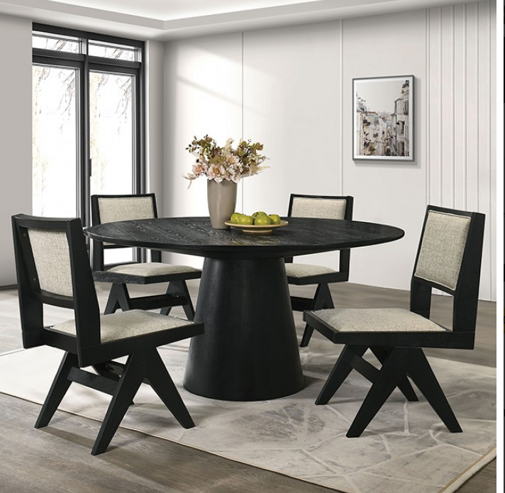 Tottenham Contemporary 5PC Round Dining Set, Black & Gray