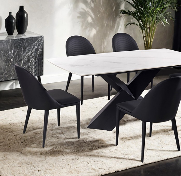 Lenvik 7PC Sintered Stone Dining Set, Black & White