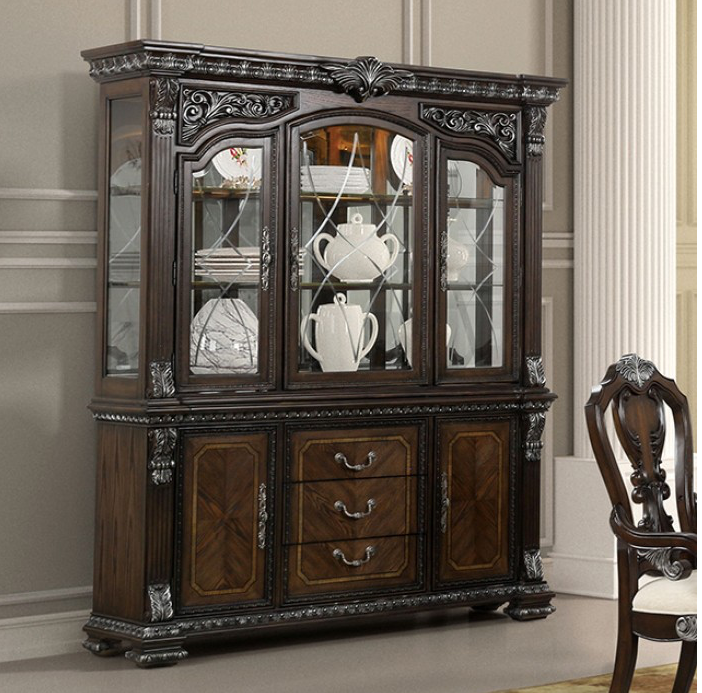 Promenade Traditonal Solid Wood Hutch & Buffet, Dark Brown