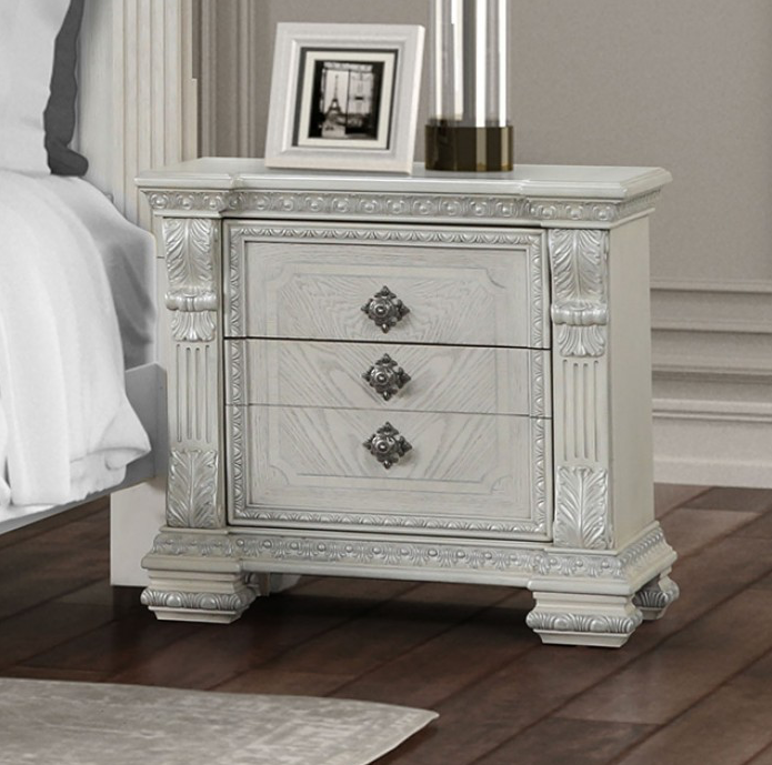 Promenade Traditional 3-Drawer Nightstand, Wire Brushed White