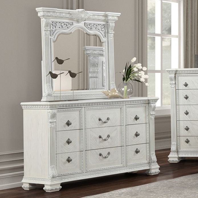 Promenade Traditional 9-Drawer Dresser with Jewelry Box, Wire Brushed White