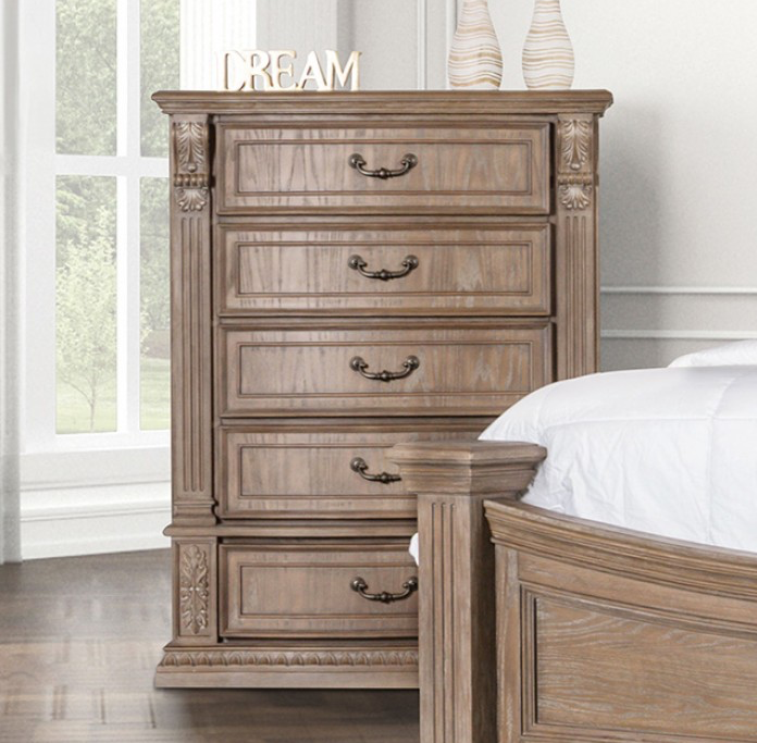 Seven Oaks Traditional 5-Drawer Chest, Weathered Oak