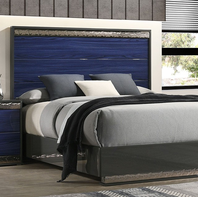 Morcote King Glam Bedroom Collection in Ash Gray & Indigo