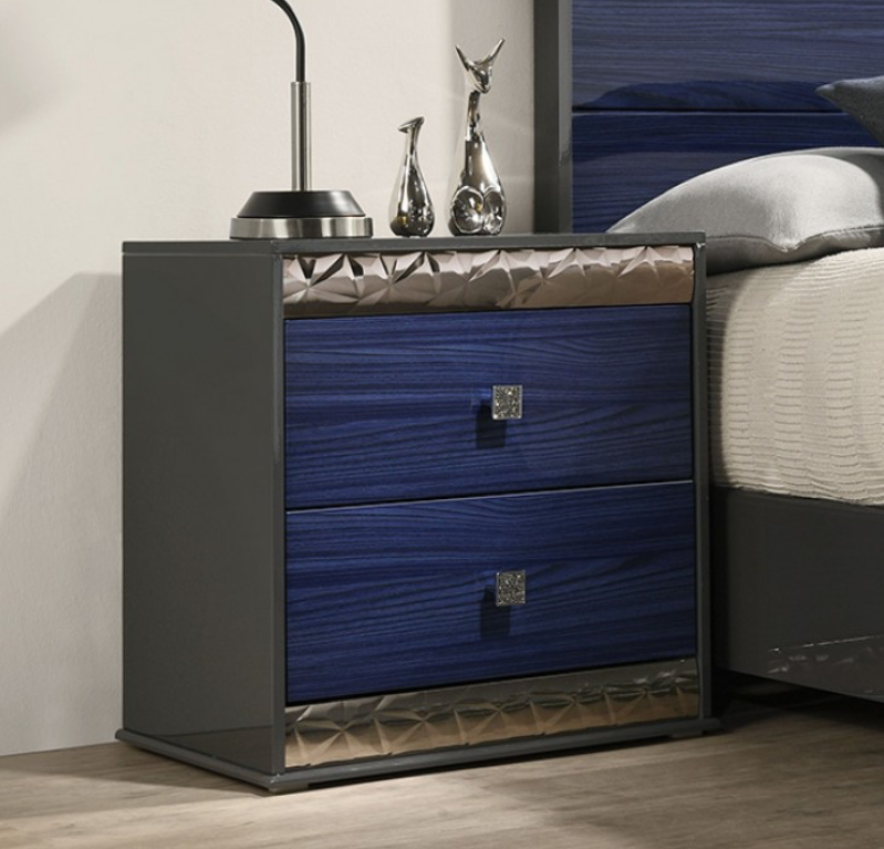 Morcote King Glam Bedroom Collection in Ash Gray & Indigo