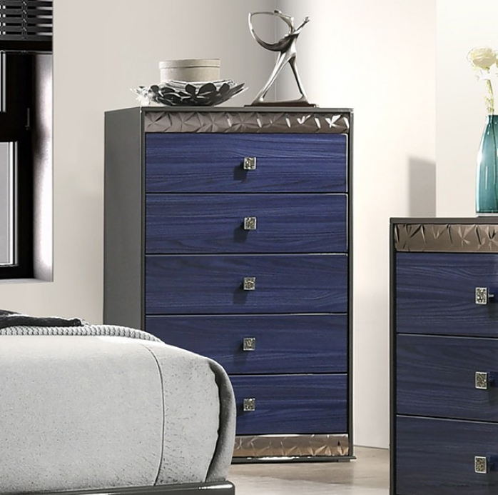 Morcote King Glam Bedroom Collection in Ash Gray & Indigo