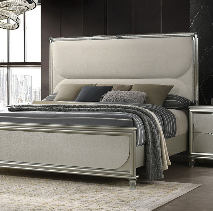 Sheridan Contemporary Queen Bedroom Collection with Embossed Panels, Silver