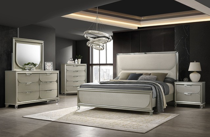 Sheridan Contemporary Queen Bedroom Collection with Embossed Panels, Silver