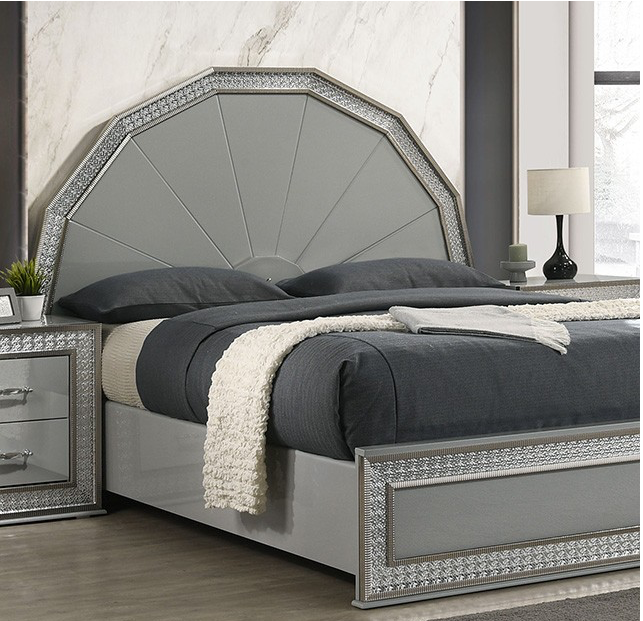 Cassiopeia King Glam Bedroom Collection with LED, Metallic Gray