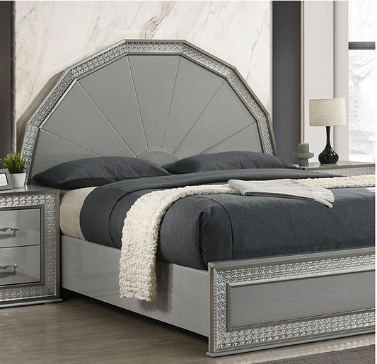 Cassiopeia King Glam Bedroom Collection with LED, Metallic Gray