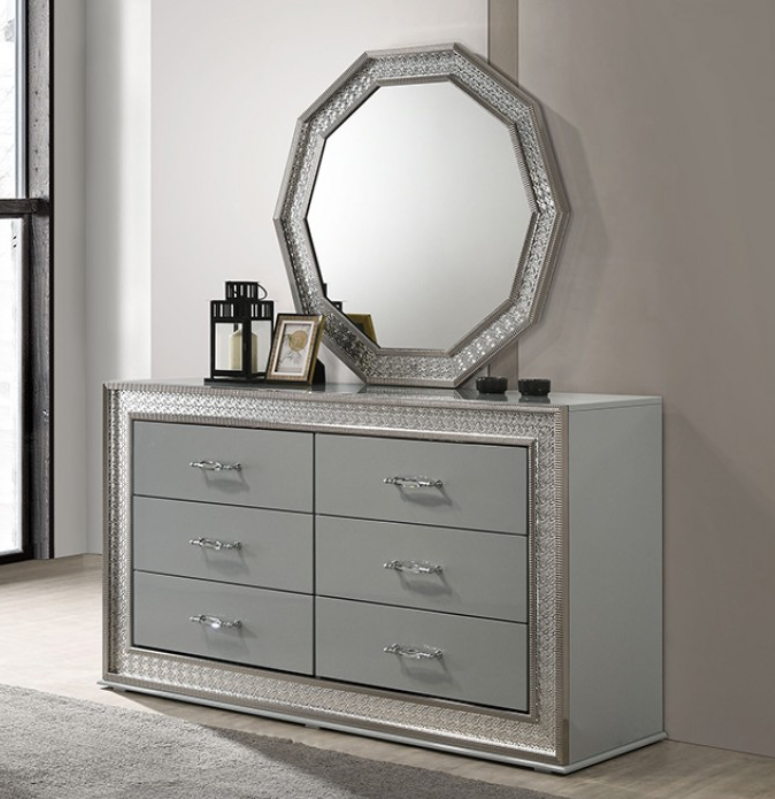 Cassiopeia II King Glam Bedroom Collection, Metallic Gray