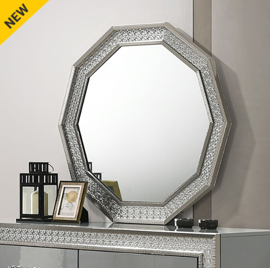 Cassiopeia King Glam Bedroom Collection with LED, Metallic Gray