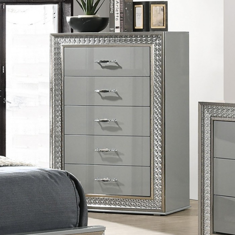 Cassiopeia II King Glam Bedroom Collection, Metallic Gray