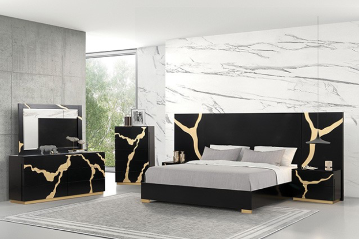 Goldsberg Contemporary King Bedroom Collection, Black & Gold