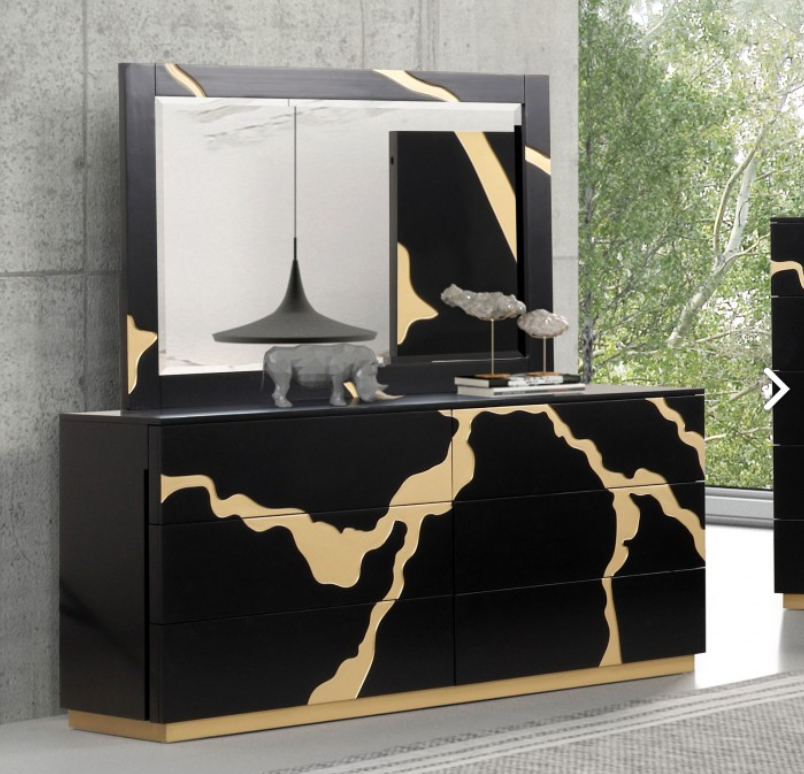 Goldsberg Contemporary Dresser in Black with Gold Pattern