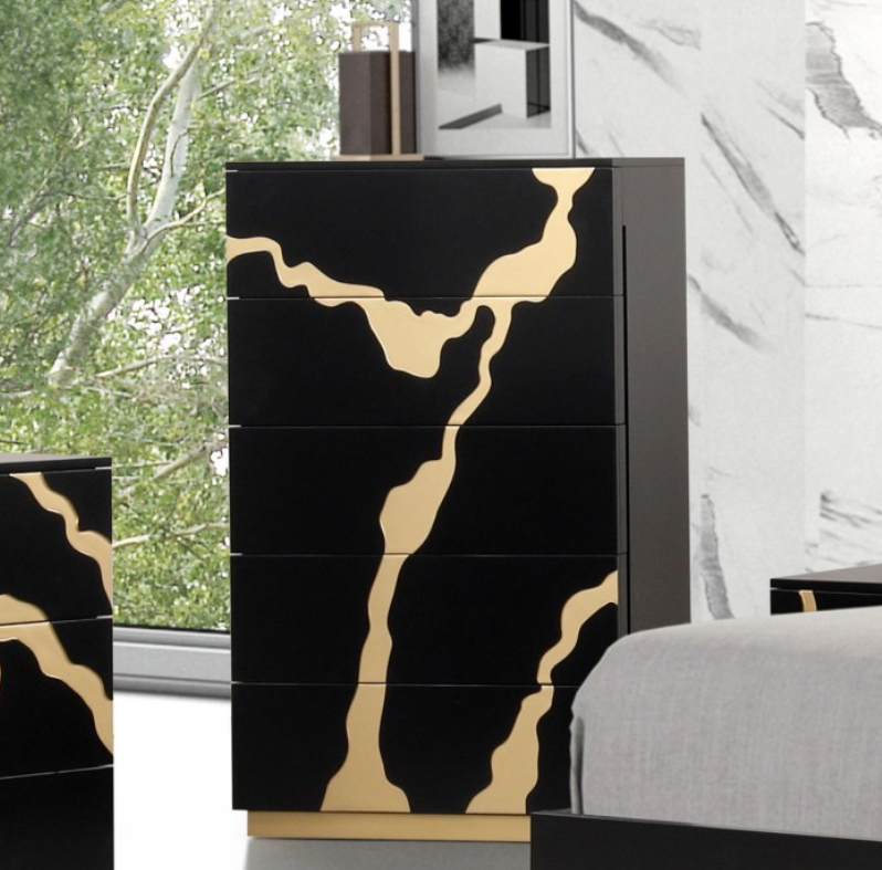 Goldsberg Contemporary Chest in Black with Gold Pattern