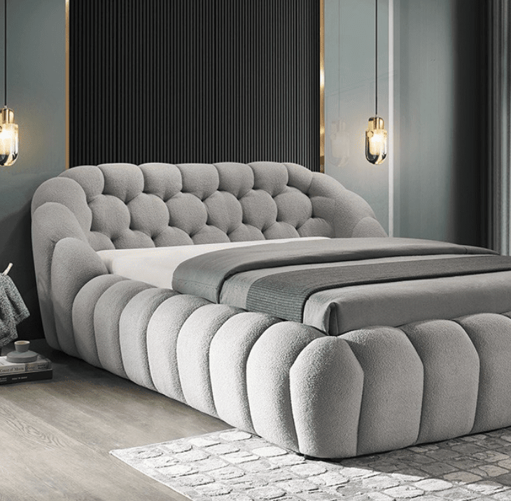 Newquay Ultra Contemporary Tufted Chenille Queen Platform Bed, Gray