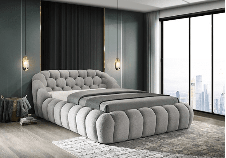 Newquay Ultra Contemporary Tufted Chenille Queen Platform Bed, Gray