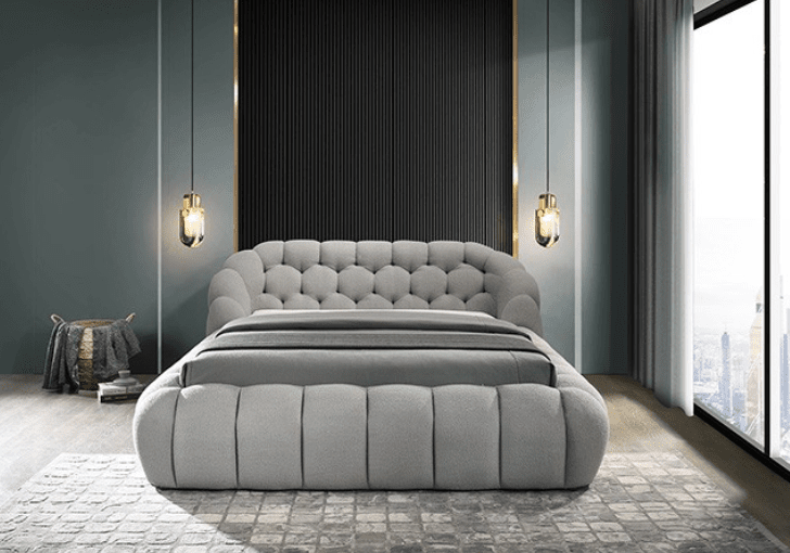 Newquay Ultra Contemporary Tufted Chenille Queen Platform Bed, Gray