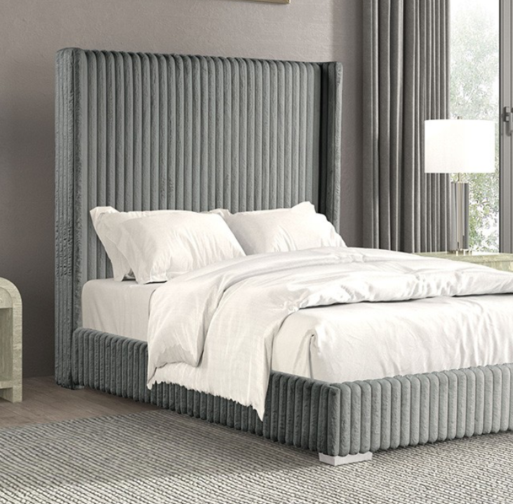 Cadwell King Size Contemporary Fur Chenille Platform Bed with 68" Headboard, Gray