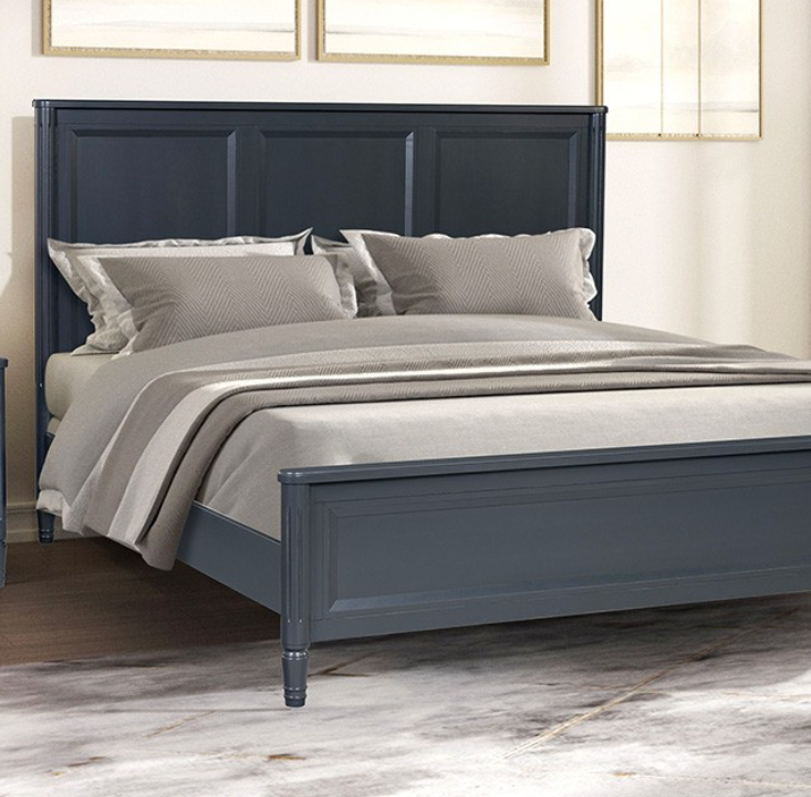 Altamira French Modern Queen Panel Bed, Malta Blue