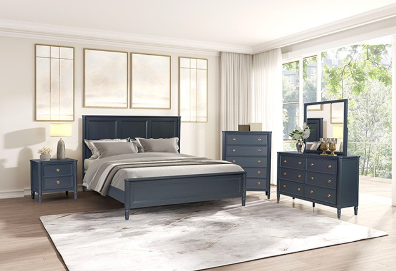 Altamira French Modern Queen Panel Bed, Malta Blue