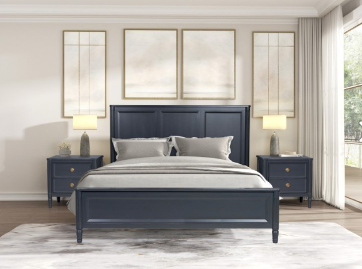 Altamira French Modern Queen Panel Bed, Malta Blue