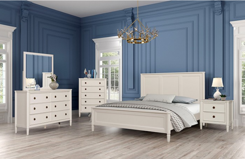 Altamira French Modern King Panel Bed, White