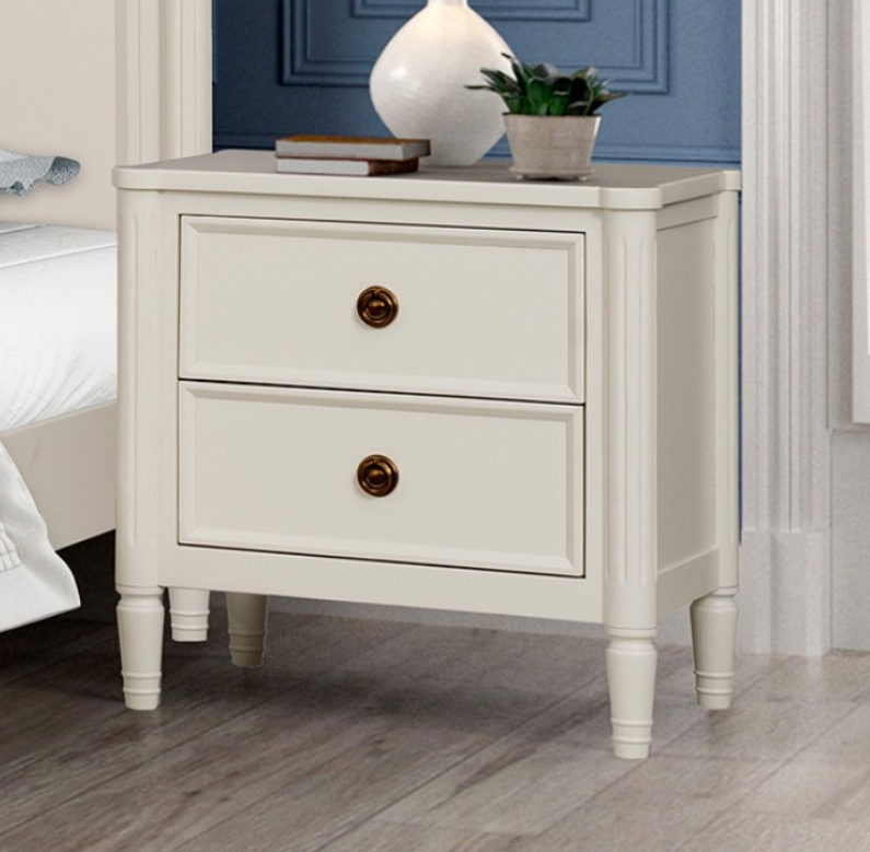 Altamira French Modern Nightstand with Antique Gold Hardware, White