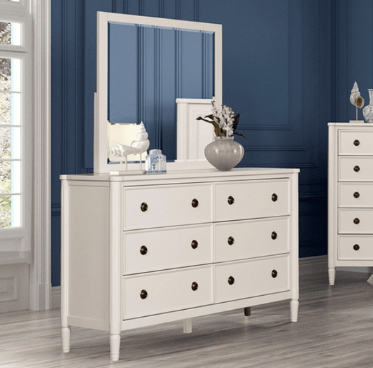 Altamira French Modern Dresser with Antique Gold Hardware, White