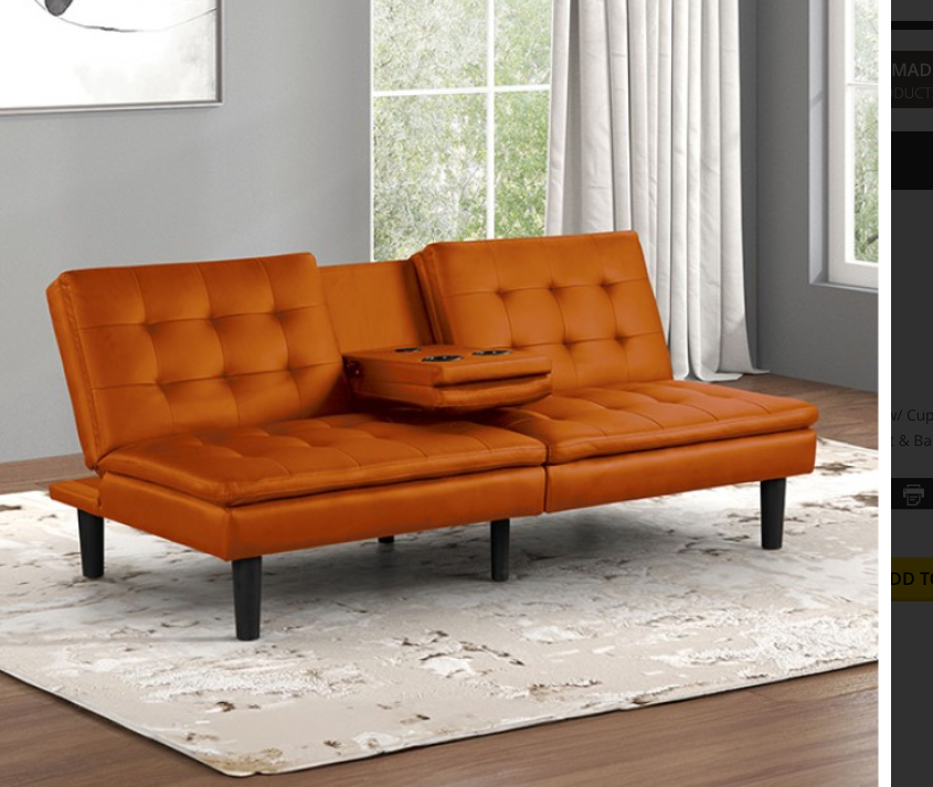 Eidsberg Leatherette Sofa Bed with Drop Down Console & USB