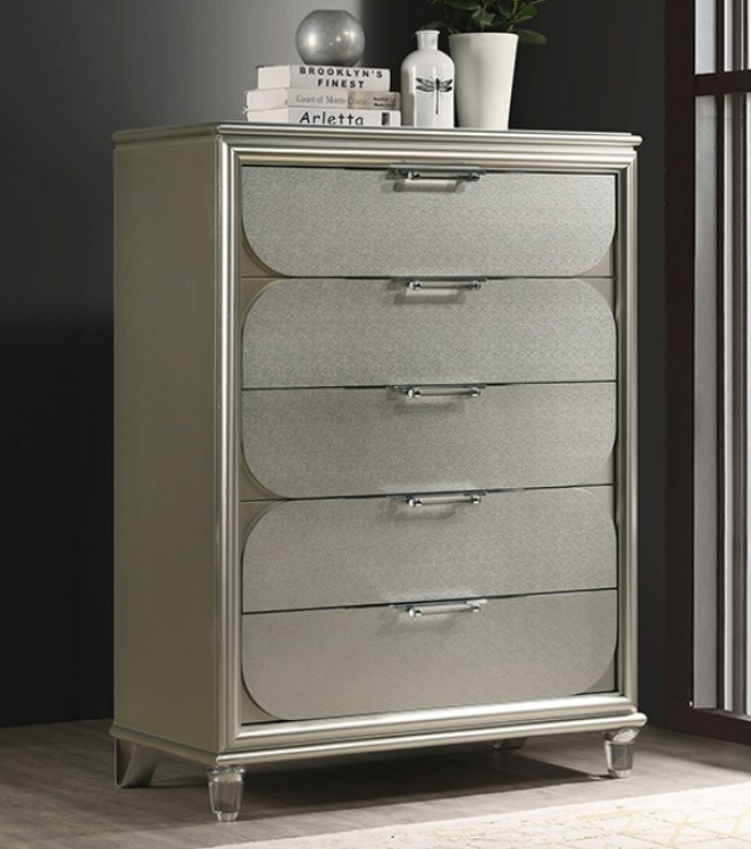 Sheridan Contemporary Chest with Embossed Panels & Jewelry Drawer, Silver