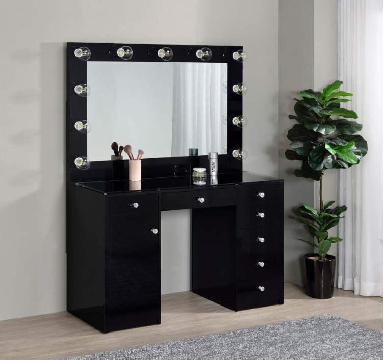 Acena 7-drawer Vanity Set High Gloss Vanity with Lighting