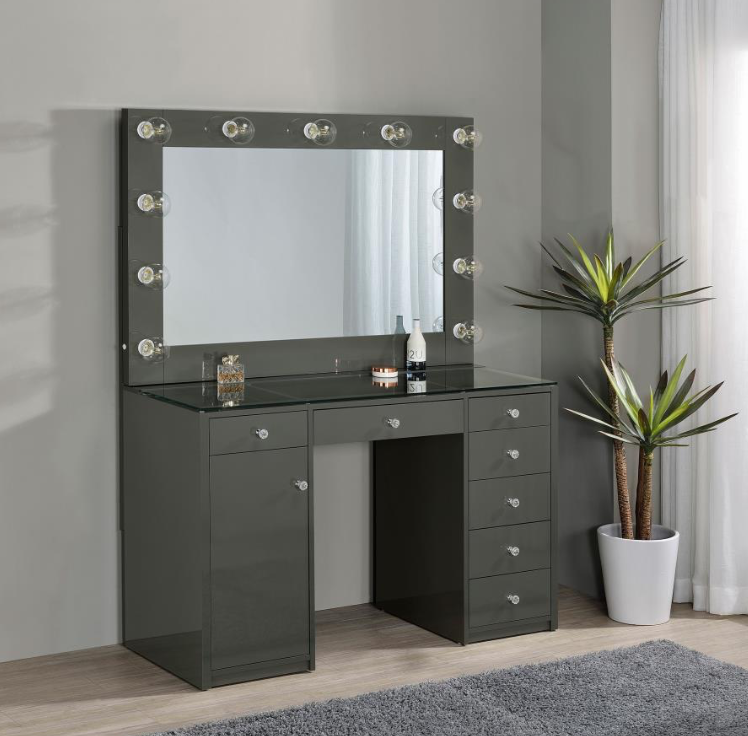 Acena 7-drawer Vanity Set High Gloss Vanity with Lighting