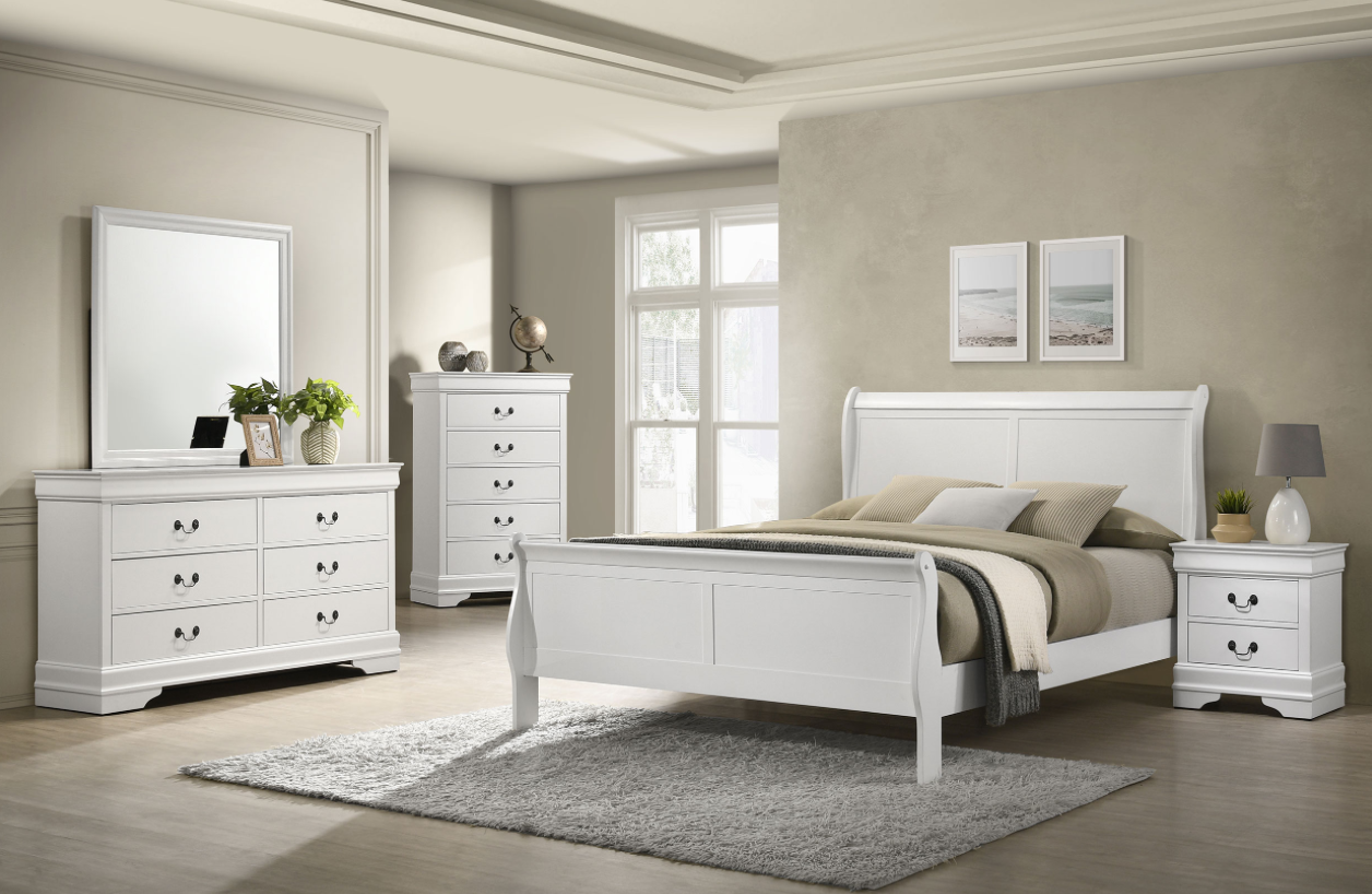 Trinity Classic White Louis Philippe Queen Bedroom Collection