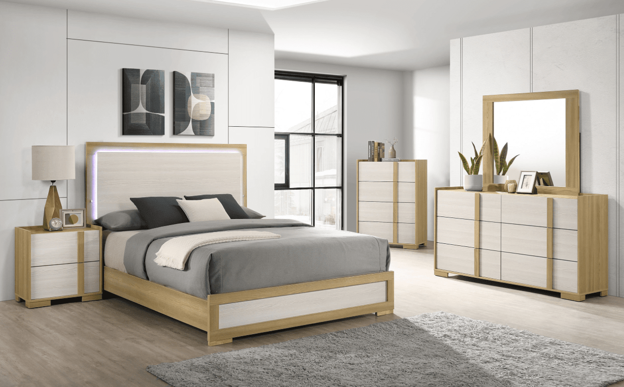 Hyland King Bedroom Collection with LED Headboard, Natural