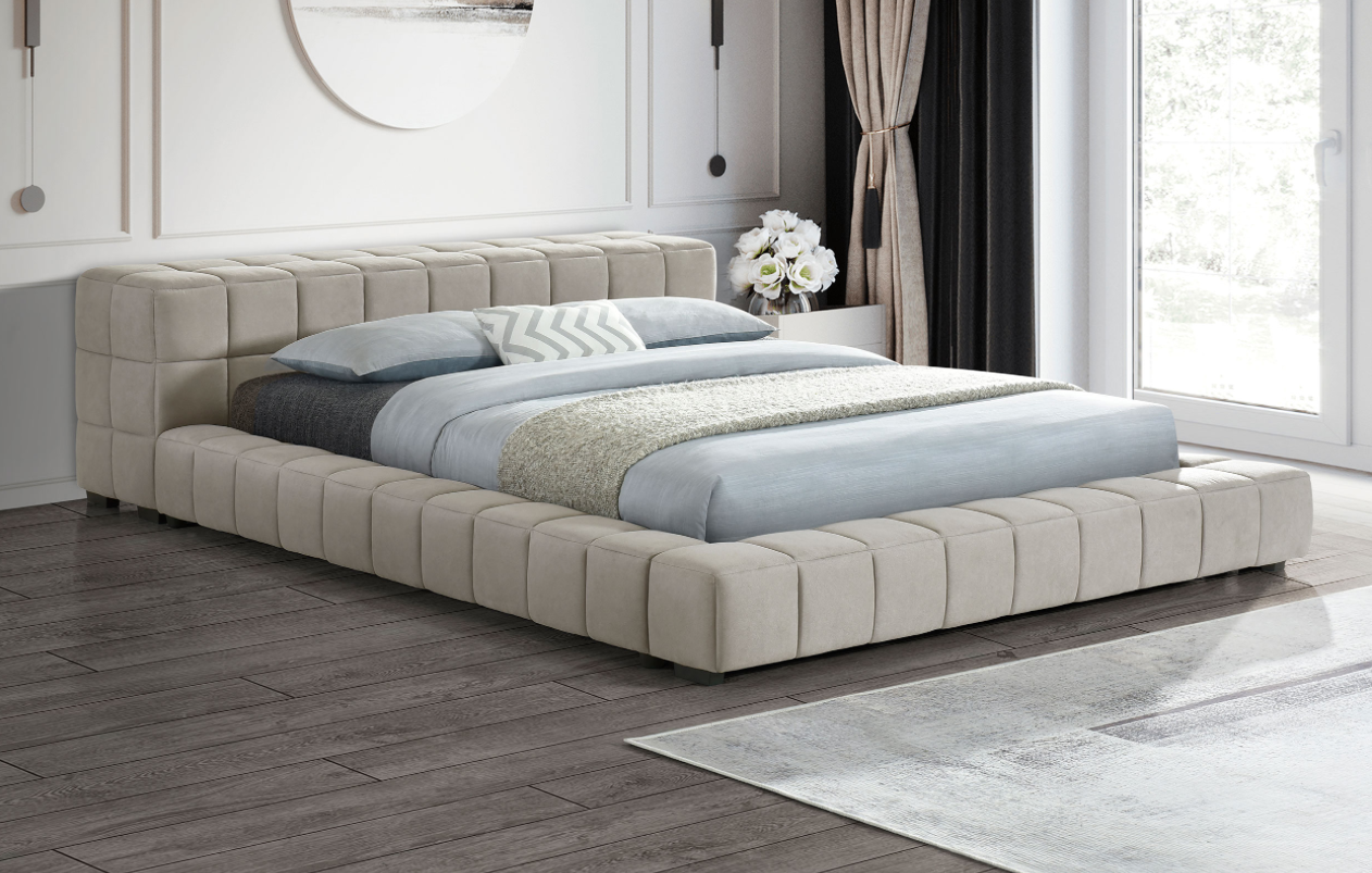 Trinity Upholstered Queen Platform Bed, Light Taupe