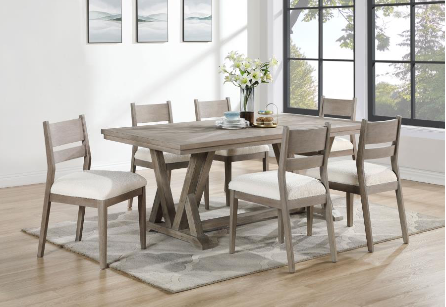 Cornelia 7-Piece Rectangular Dining Table Set Coastal Grey