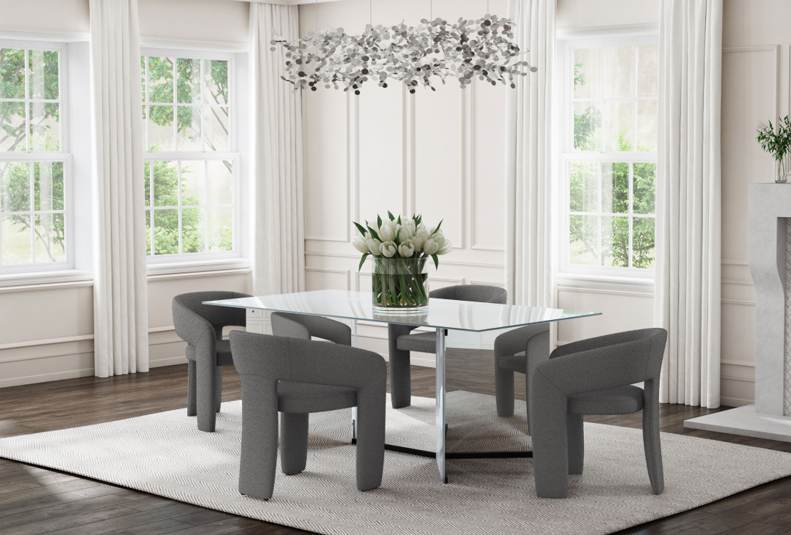 Emery 76" Mirrored Dining Set with Boucle Side Chairs