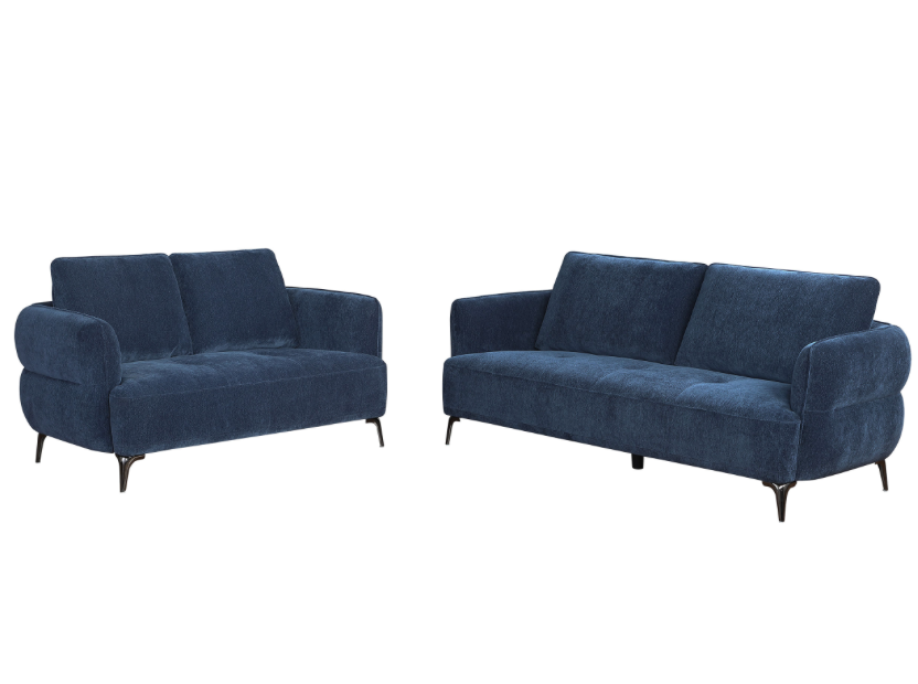 Lively Chenille Upholstered Modern Track Arm Sofa Blue