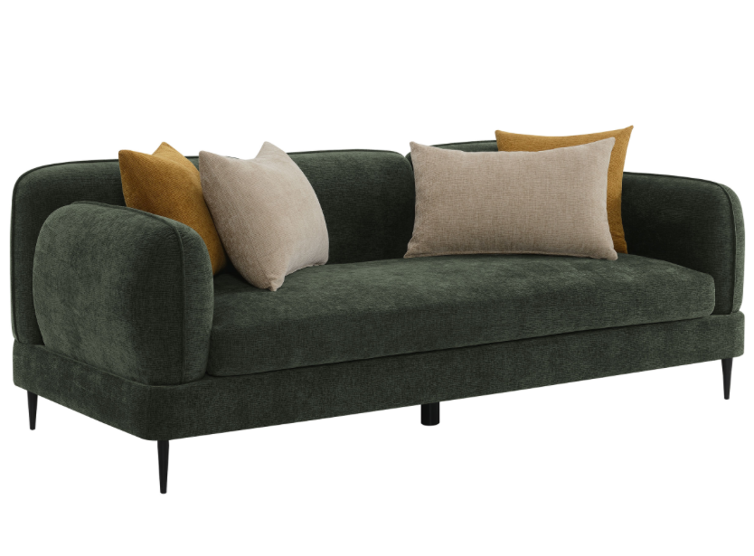 Jade Chenille Upholstered Modern Track Arm Sofa, Green