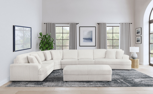 Emberson Wide Corduroy Upholstered Modular Sectional Sofa, Ivory