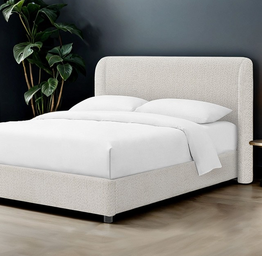 Laverni Contemporary Boucle Upholstered Winged Platform Bed