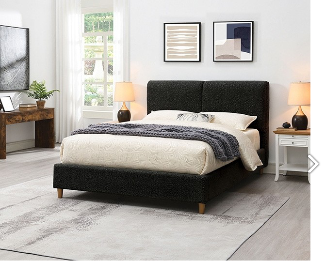 Stavern Contemporary Boucle Platform Bed with Tapered Legs