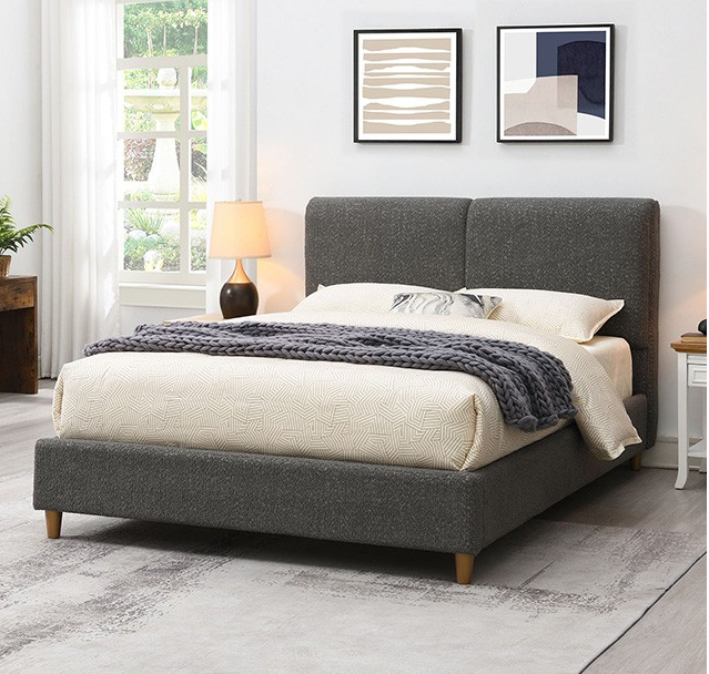 Stavern Contemporary Boucle Platform Bed with Tapered Legs