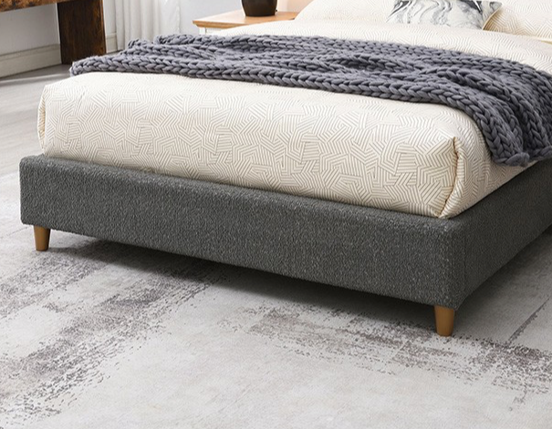 Stavern Contemporary Boucle Platform Bed with Tapered Legs