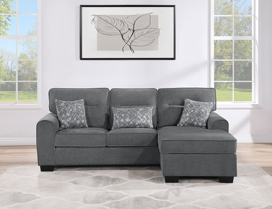 Maddison Contemporary Upholstered Sectional with Reversible Chaise, Gray