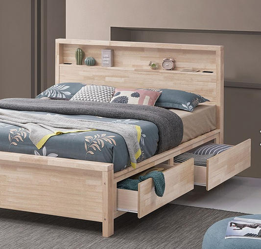 Grange Transitional Solid Wood Queen Storage Bed, White Wash