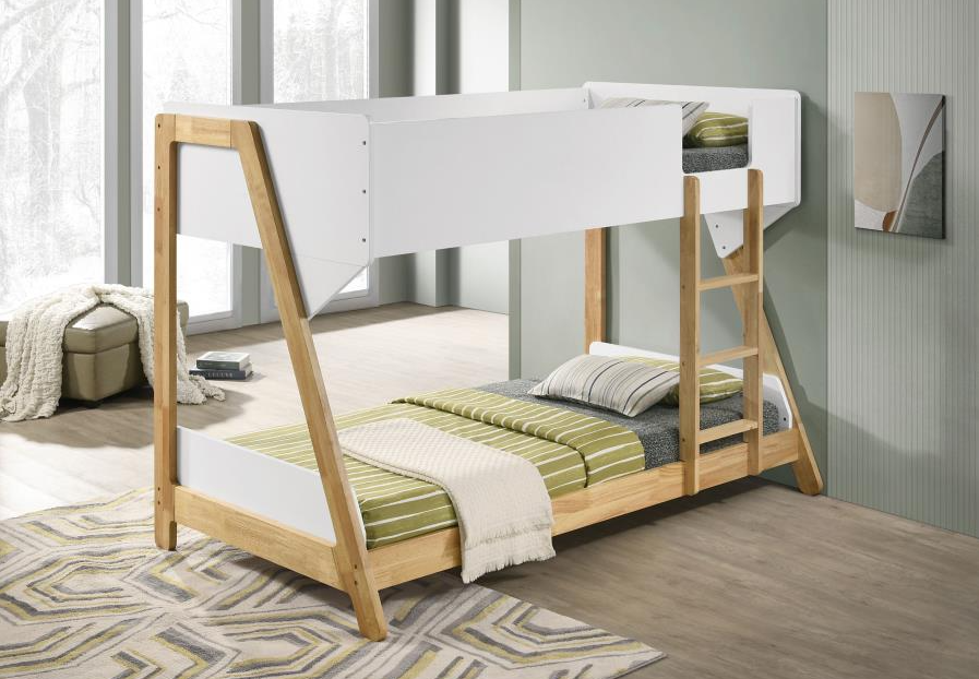 Wyatt Wood Twin Over Twin Bunk Bed White and Natural