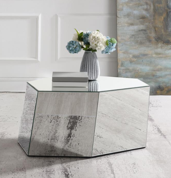 Capella Mirrored Abstract Geometric Coffee Table Silver