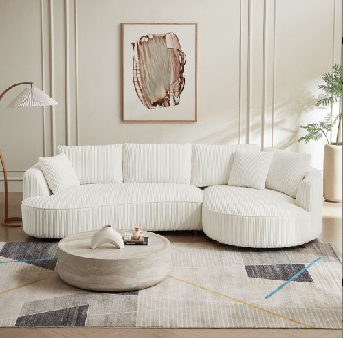 Leota 122" Corduroy Upholstered Sectional , White